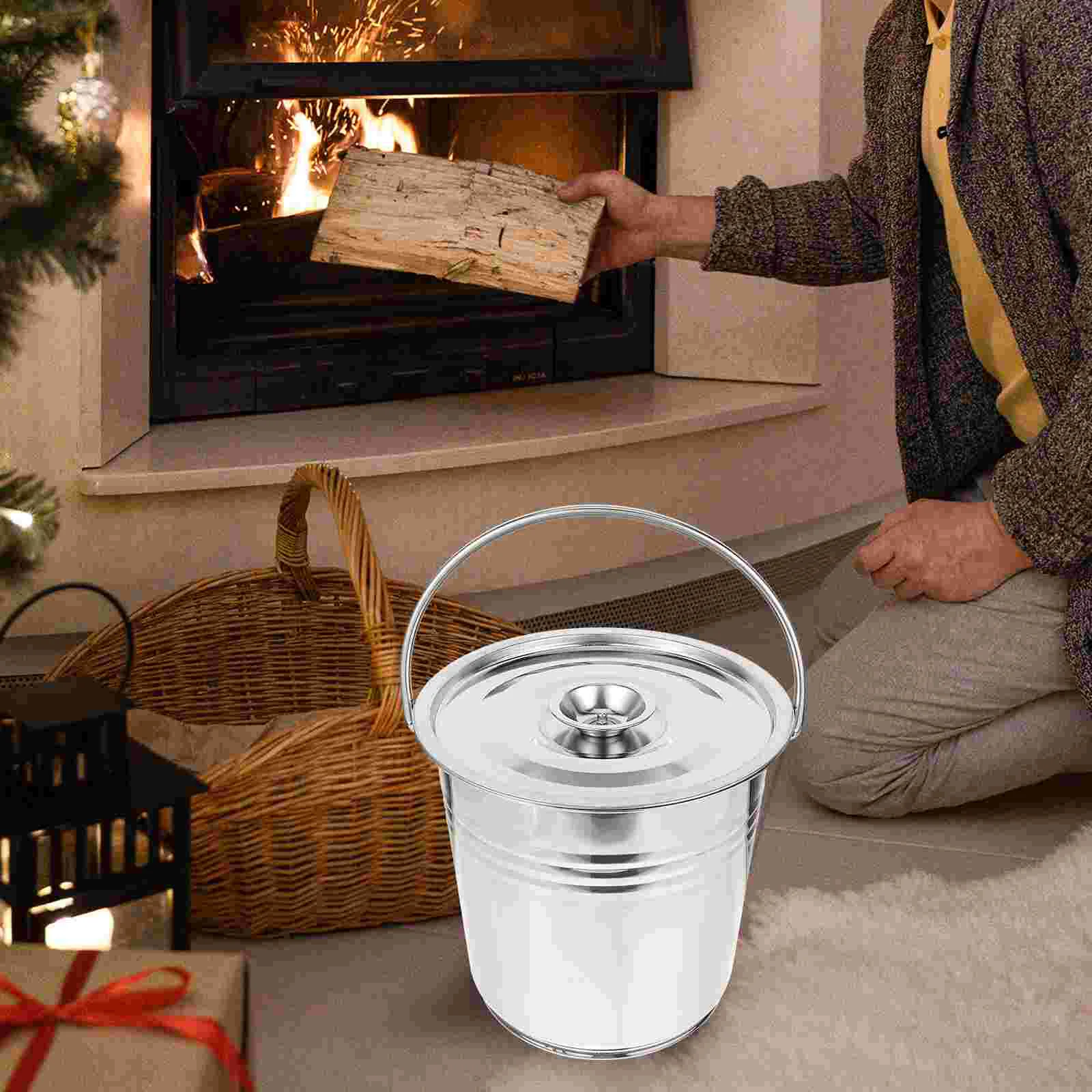 

Stainless Steel Fireplace Cleaning Ash Bucket Electric Grill Heater Incinerator Multi-use Coal Holder Metal Barrel