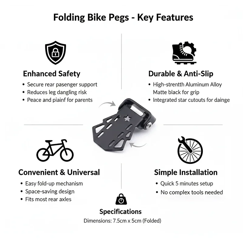 1 Paar faltbare hintere Fußrasten, rutschfeste Sicherheits-Fußstütze für Fahrrad-Rücksitz, langlebiges MTB-Ersatzzubehör – Detail 3