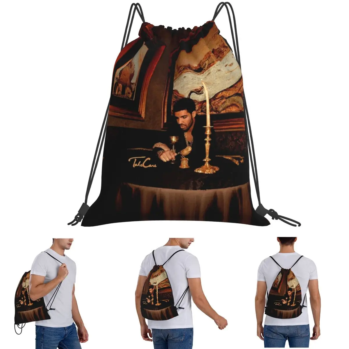 Hip Hop Rapper Drake Take Care Album Backpacks Multi-function Drawstring Bags Sports Bag Book Bags for Man Woman School