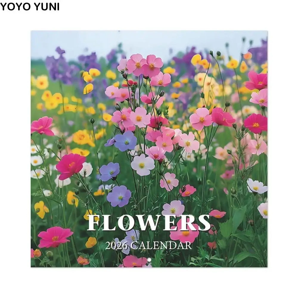 

12 Month Flowers Themed Wall Calendar Thick Paper Decorative 2026 Calendar Wall Hanging Planner Calendar