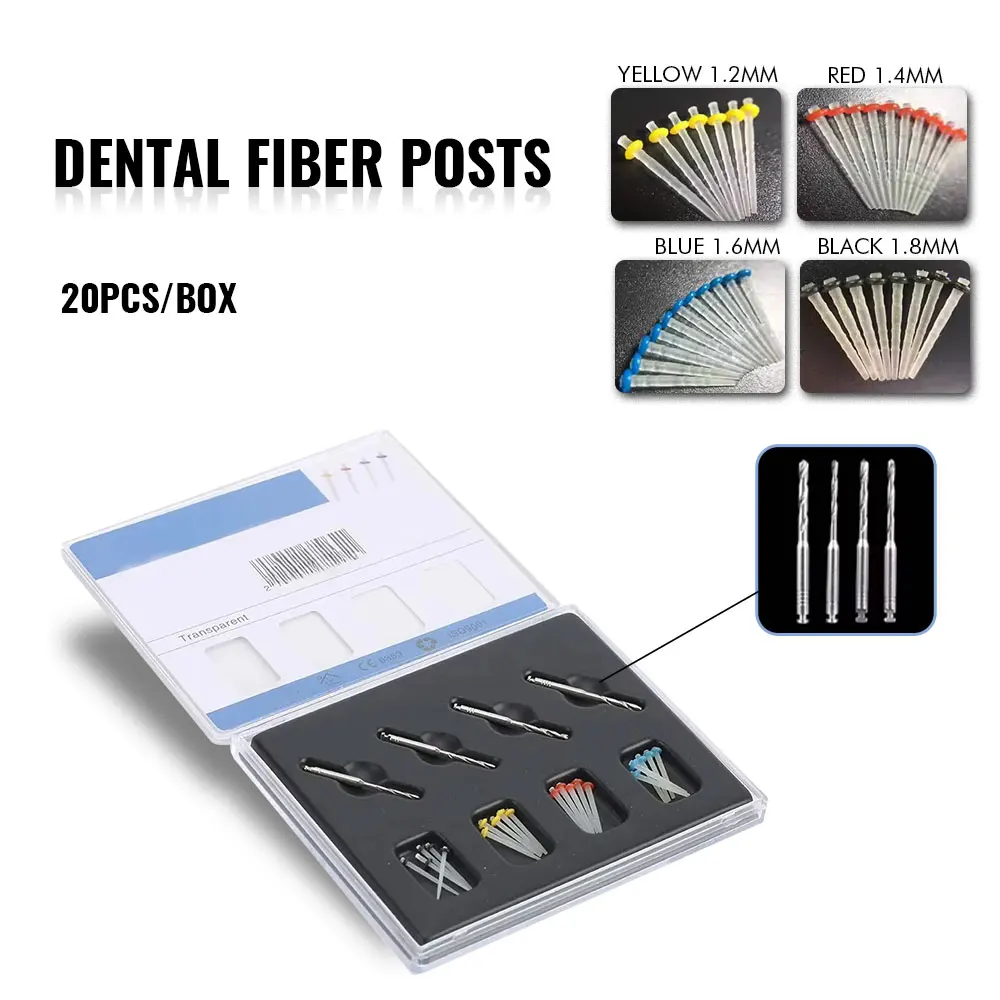 

20Pcs/box Dental Fiber Posts Quartz Glass Fiber Drill Kit Straight Screw Resin Post Root Canal Pile Tooth Restorative Materials