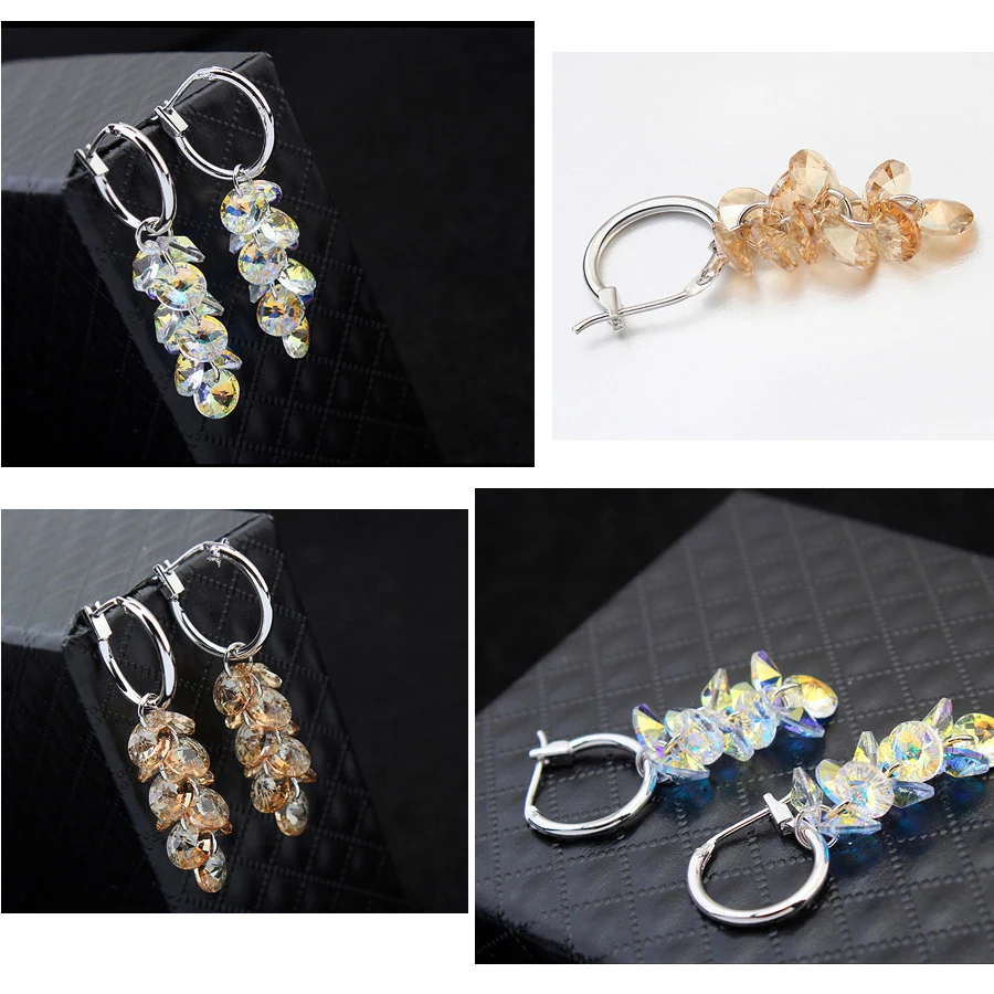 Crystals from Austria Drop Earrings Bohemian Tassel Rhinestone Piercing for Women Party Wedding Silver Color Jewelry