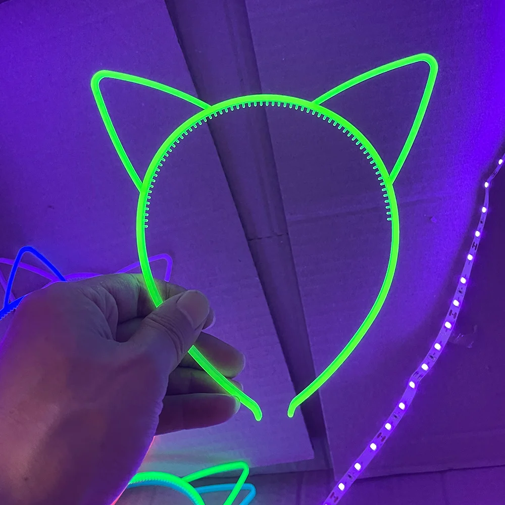 Leuchtende Stirnbänder, Partydekorationen, Kunststoff, Katzenohren, Stirnband, leuchtet im Dunkeln, Party, Neon, Geburtstag, Dekorationszubehör – Detail 5