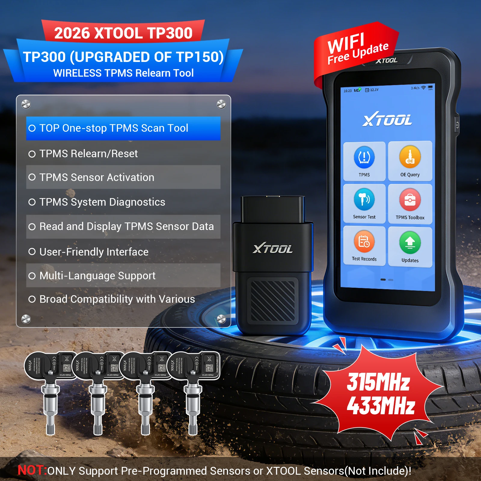 XTOOL TP300 TPMS Sensor Activation Programmer Tire Pressure Monitor 5 Systems Diagnostic Upgraded of TP150 Lifetime Free Update