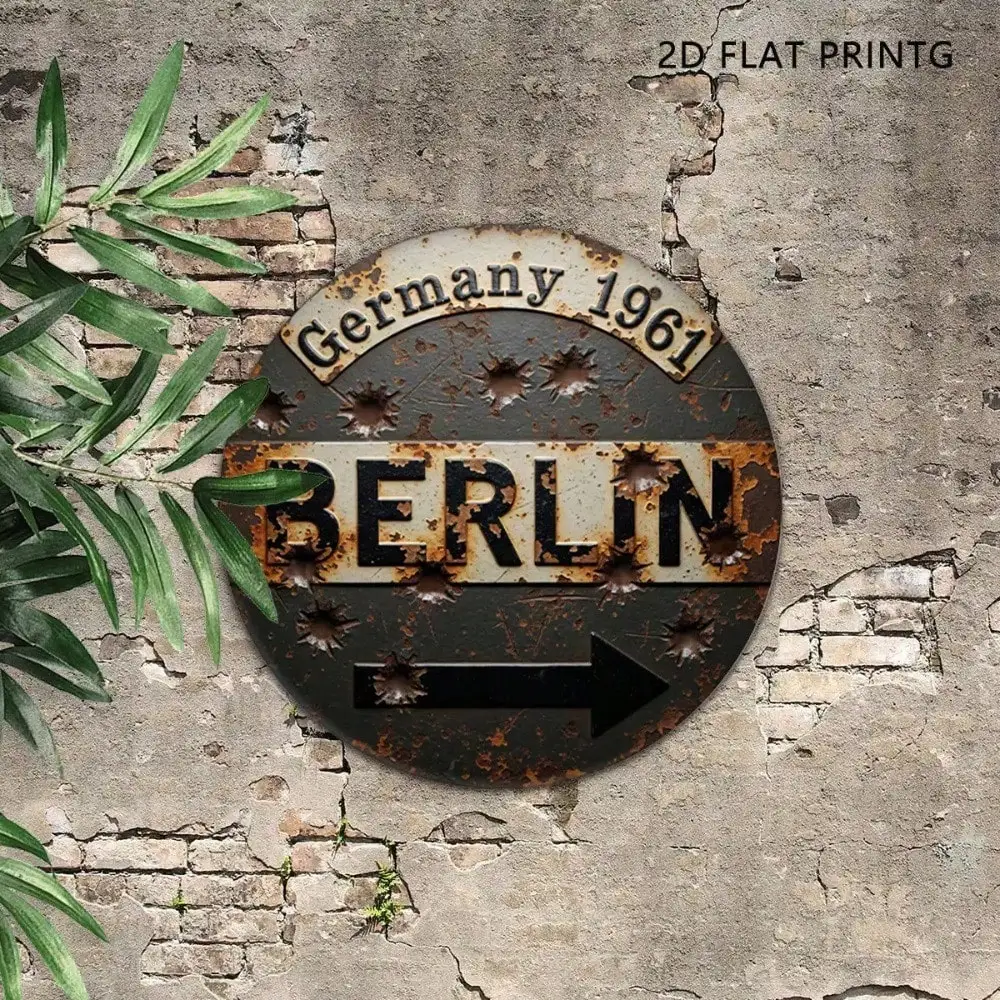 لوحة ألومنيوم جدارية عتيقة من برلين 1961 علامة تاريخية ألمانية للحرب الباردة 7.9 بوصة × 7.9 بوصة ديكور مكتب البار المنزلي