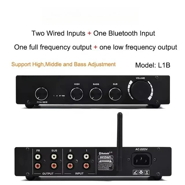 L1B Class a 2.1 Channel Preamplifier BT5.0 Decoding High and Bass Adjust   le HIFI Aluminum Enclosure Faceplate Preamp