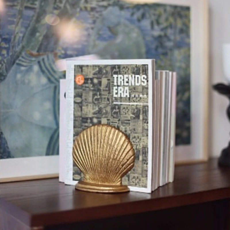 Antique Cast Iron Bookends,Vintage Shell Design Home Desk Decor,Study & Living Room Decoration,Gift for Office Book Holder