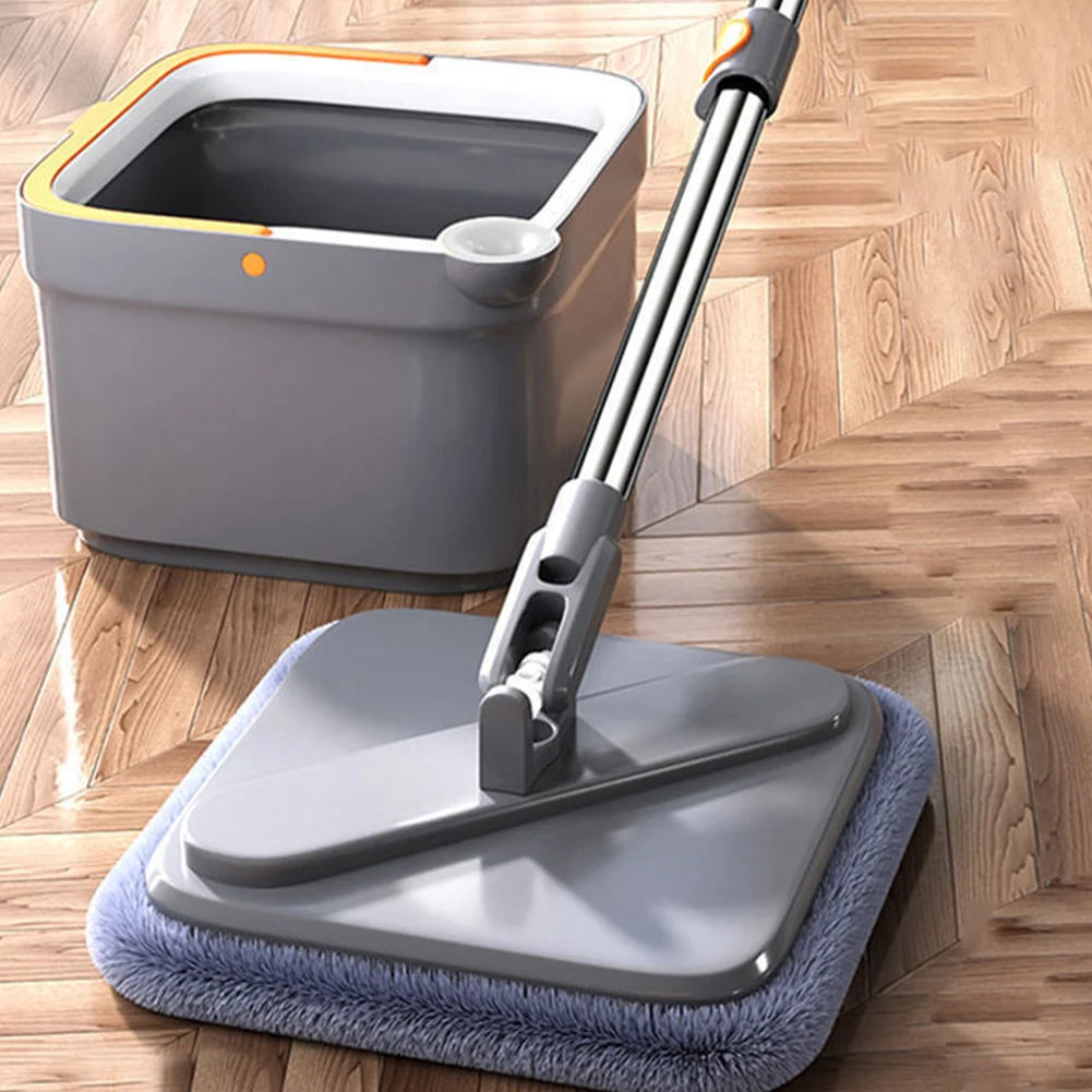 Mopa práctica para limpieza de suelos con cubo y sistema de exprimido, manos libres, giratoria 360°, ajustable para esquinas de puertas automáticas