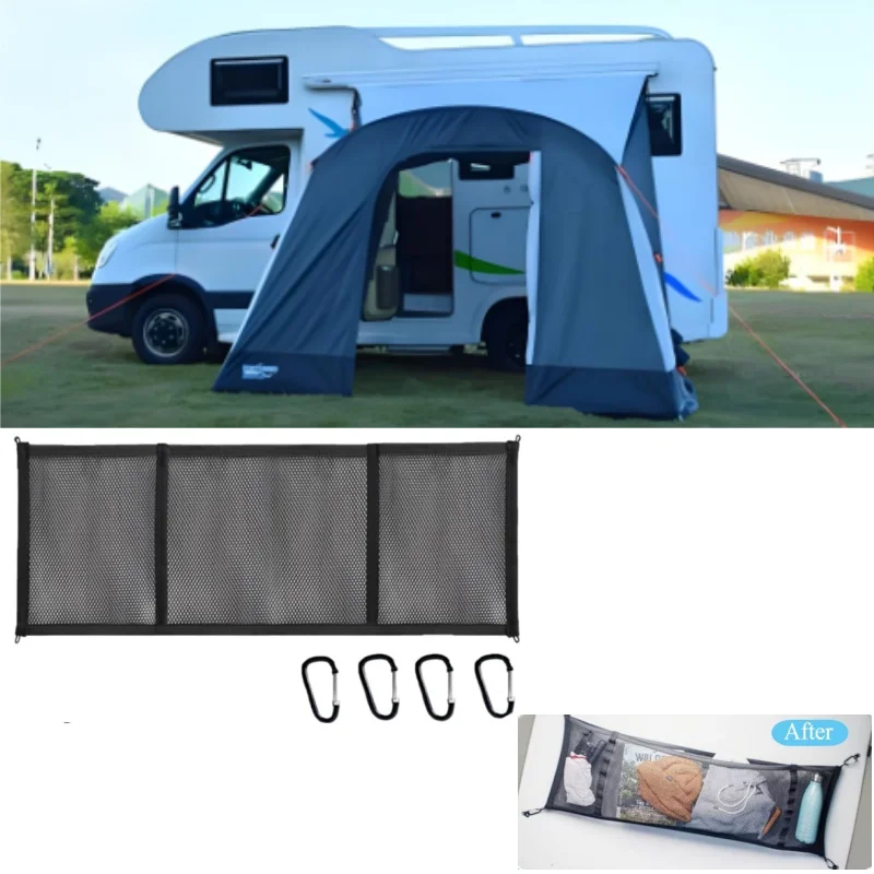 

Эластичная нейлоновая сетчатая сумка для хранения на крыше автофургона с 4-крючками, сетка для багажа для VW T5 T6 Beach California Multivan Caravelle Bulli