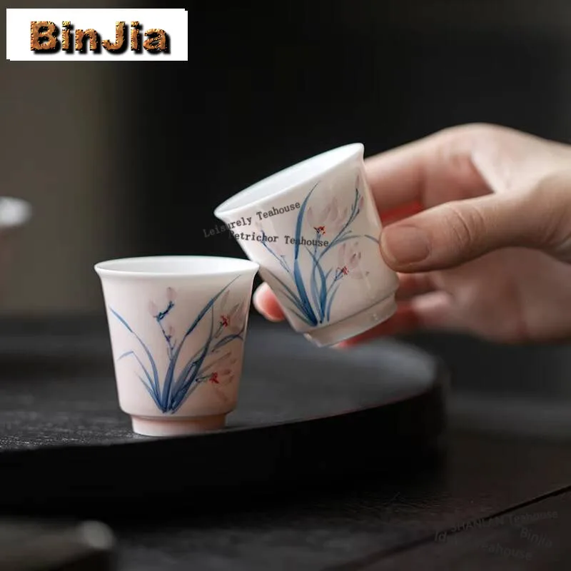 

2 шт./компл., ручная роспись, чайная чашка с орхидеей, белая фарфоровая чашка ручной работы с ароматом, чашка для чая, маленькая чашка для гостей, кружка для чая, набор 40 мл