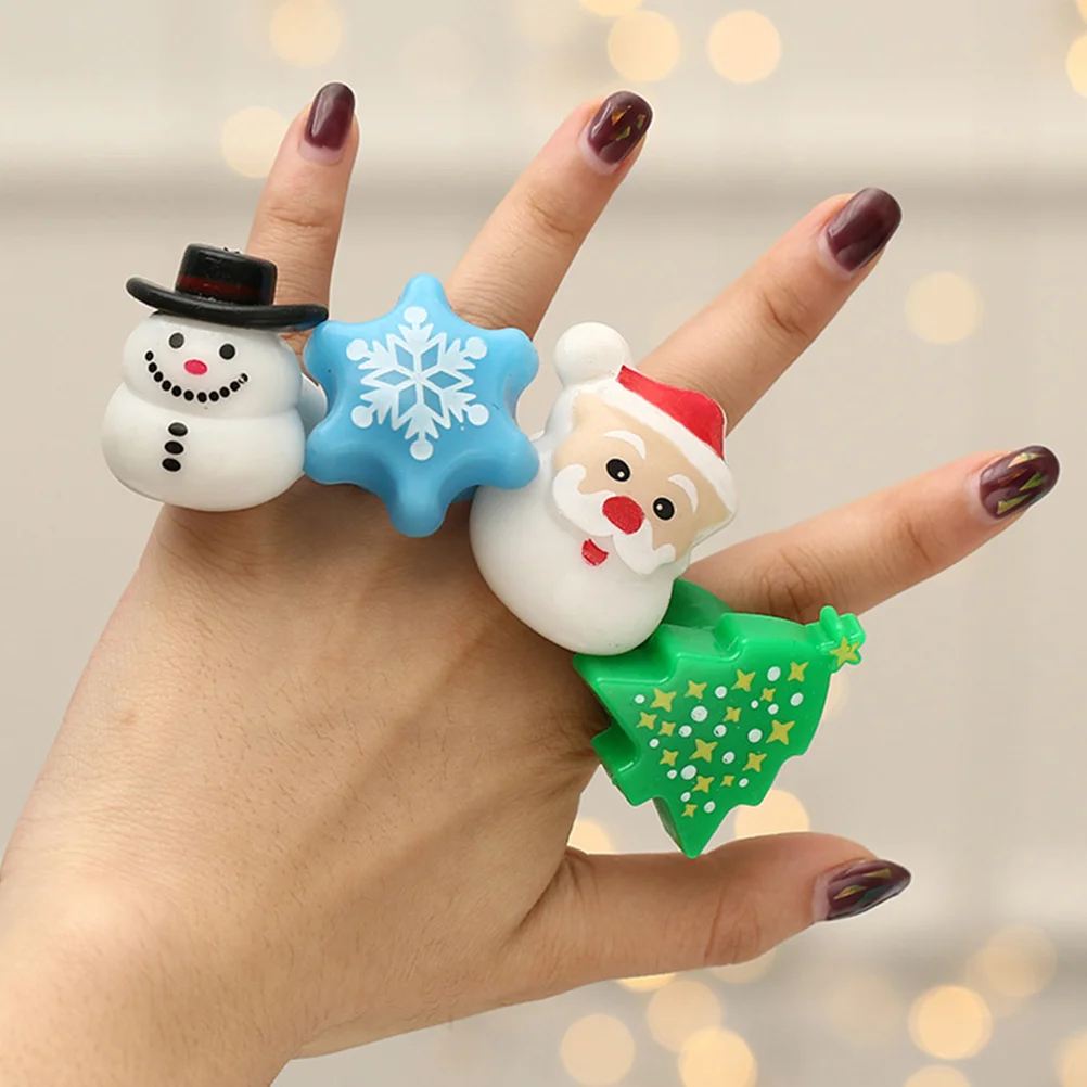 6 Pcs Christmas Glitter Ring Gifts Finger Rings for LED Unique Rubber Toys Luminous