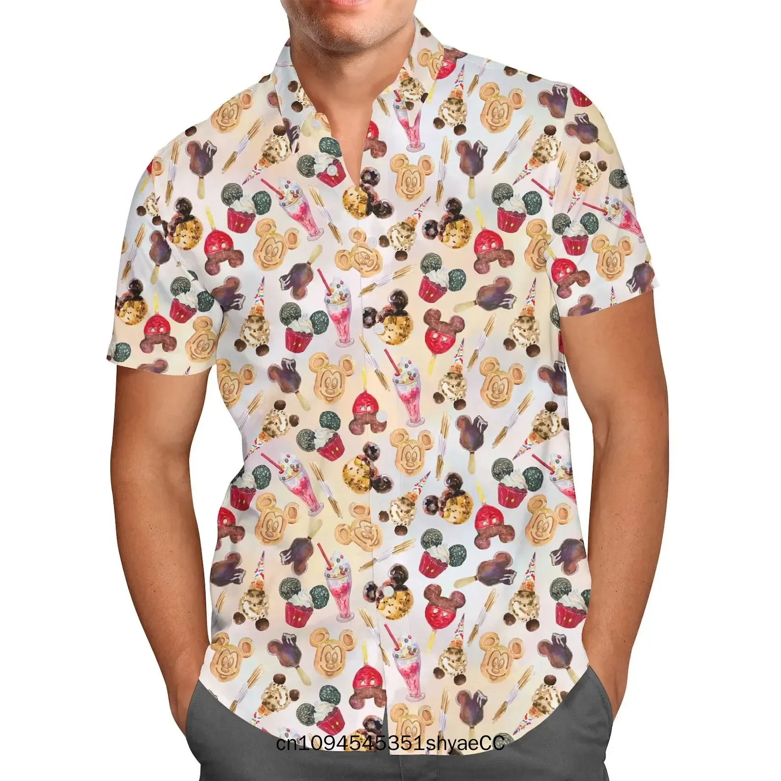 Watercolor Minnie Mermaids Hawaiian Shirt Disney Inspired Men's Button Down Short-Sleeved Shirt Men's Women's Casual Beach Shirt