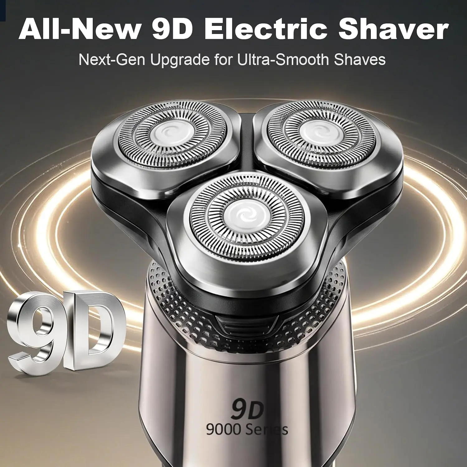 Men's 4-in-1 Electric Razor, 9999 RPM High-Speed Shaver with LED Display, IPX7 Waterproof, 1H Fast Charging, Nose Hair Trimmer & Facial Cleansing Brush