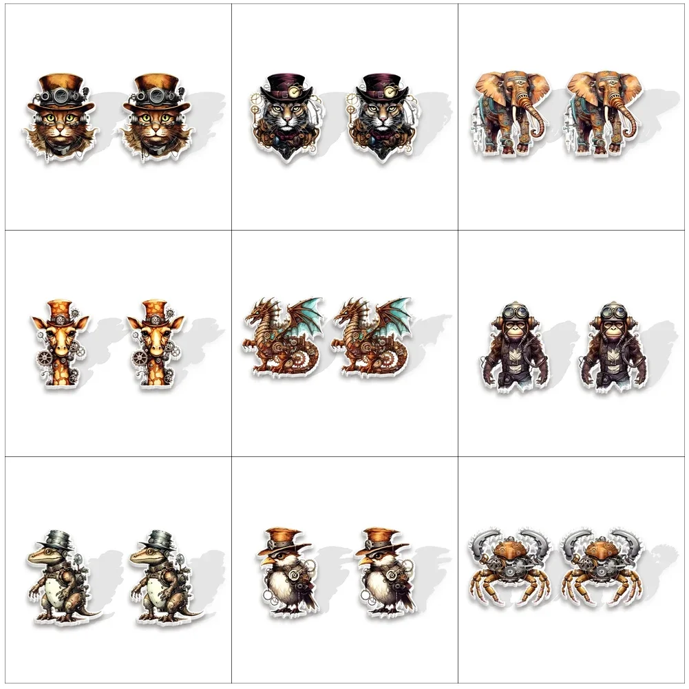 Steampunk-Boucles d'oreilles en résine acrylique, Sex Stud, Sex Stud, Chat, Chapeau, Souris, Poisson, Mode, Animaux, Nouvelle arrivée