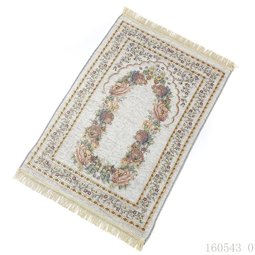 

70*110Cm Muslim Islamic Prayer Rug Carpet Mat Kneeling Poly Mat with Vintage Pattern and Tassel Eid Rugs Home Living Room Decor