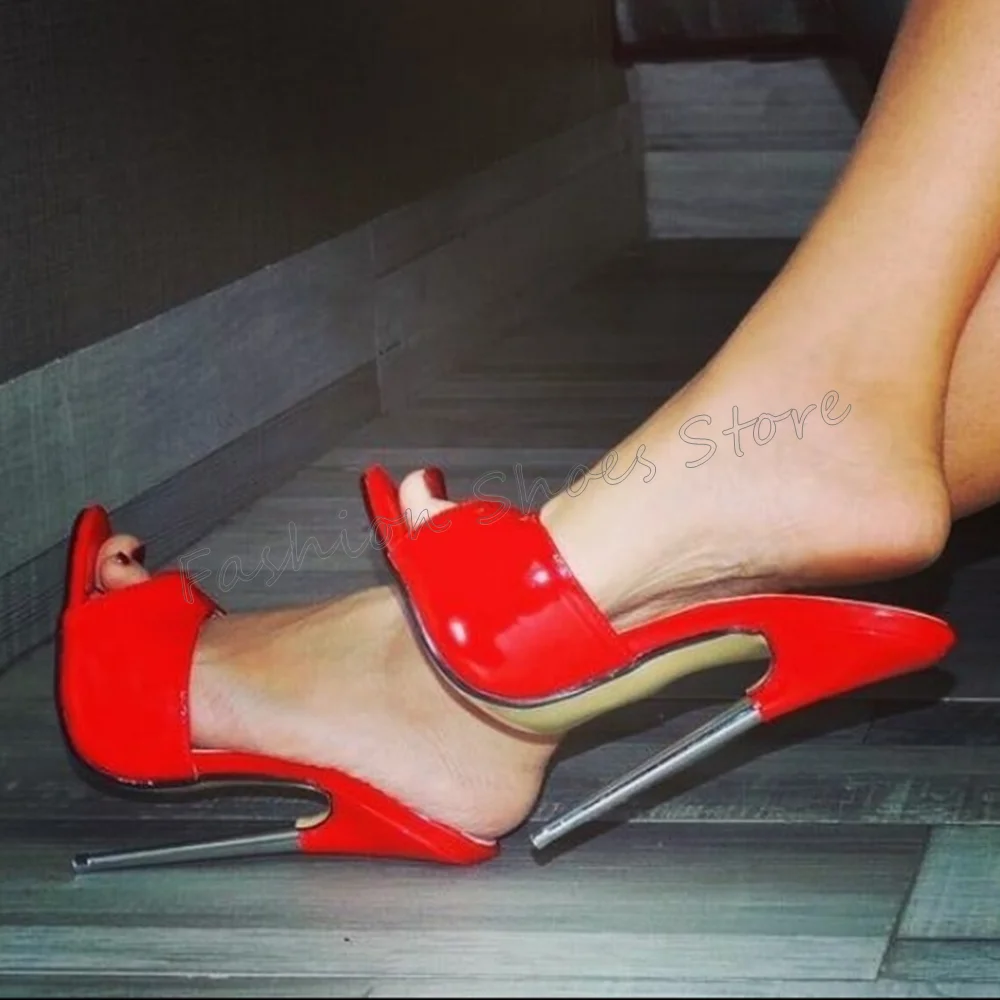 

Red Peep Toe Patent leather Slippers Stilettos High Heels High Heel Shoes for Women Heels Party Shoes 2024 Zapatos Para Mujere