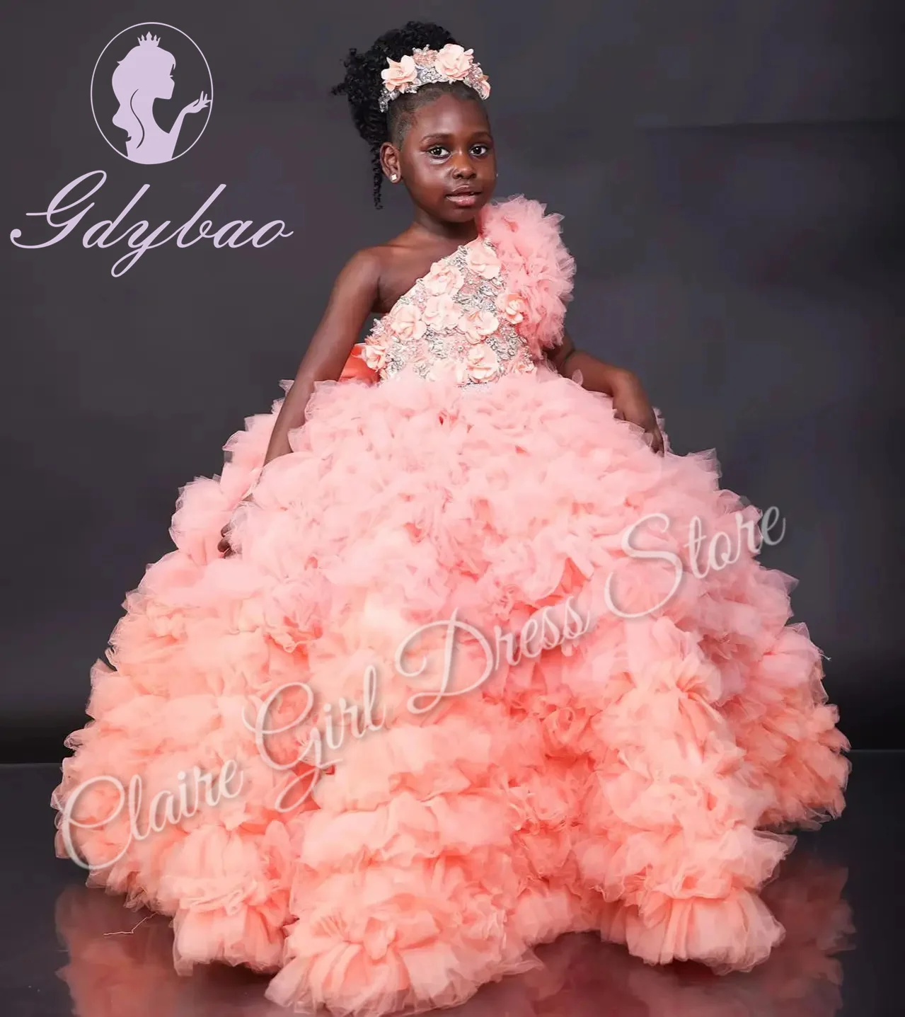 Customized Lace Tulle Flower Girl Dresses For Wedding Layered Appliques 3D Flower Princess Birthday Party First Communion Gown