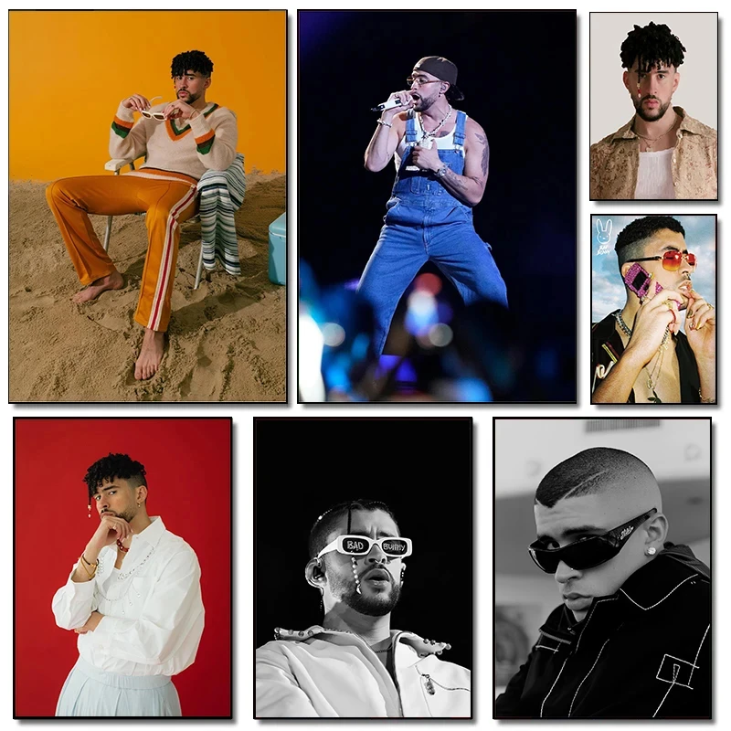 Modern Hot Singer Hip Hop Rap Artist Bad Bunny Music Album Cover Poster Canvas Paintings Wall Art Pictures Home Decor