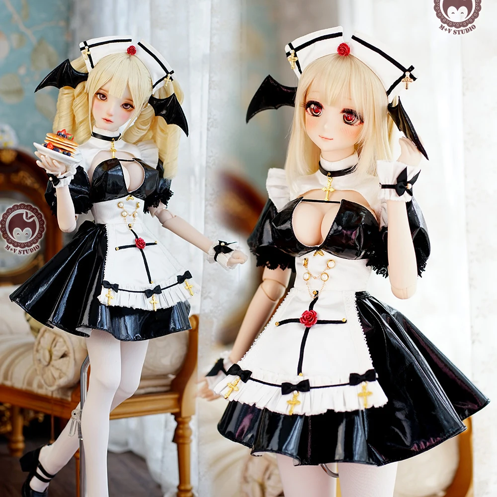 

Exquisite BJD Doll Clothes 1/4 1/3 Demon Maid outfit DDDY MSD MDD PU Cute dress kumako uniform BJD accessories