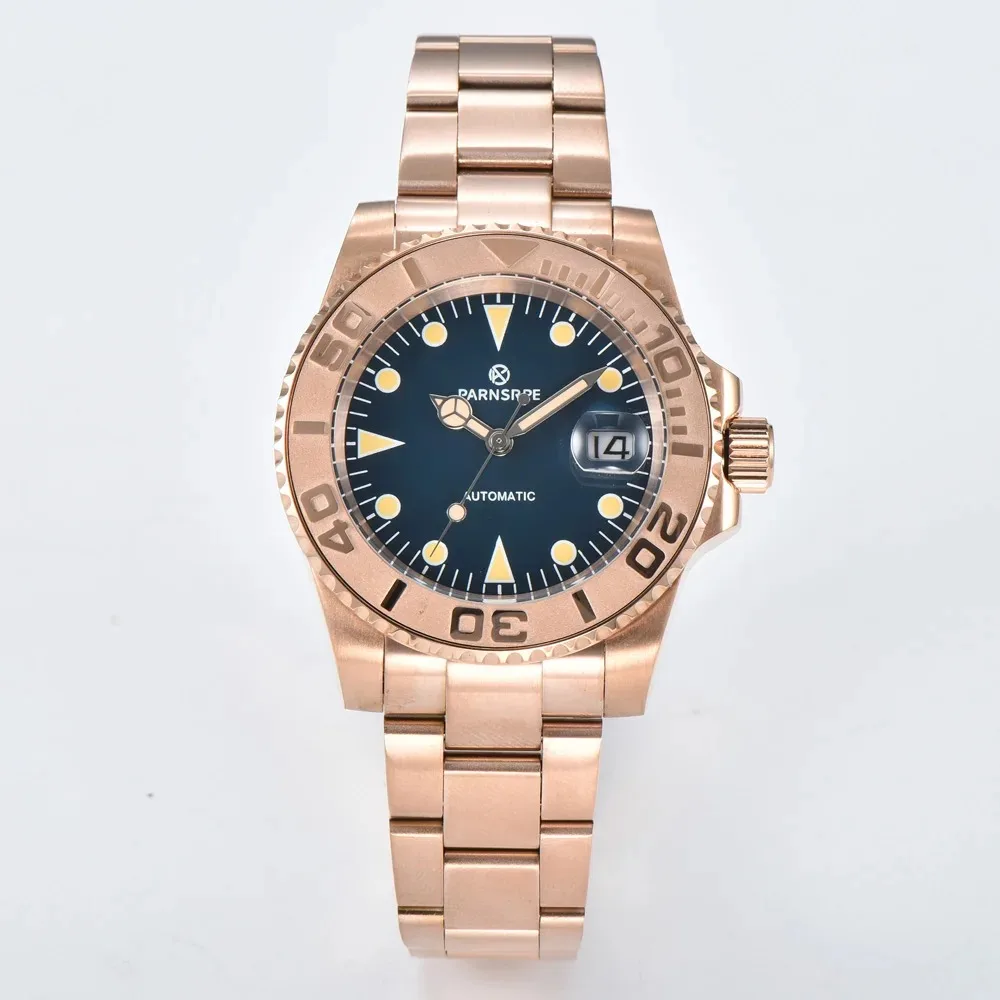 

PARNSRPE Automatic Men Watch 40MM Rose Gold Case Miyota 8215 Caliber Sapphire Crystal Waterproof Casual Mechanical Watch