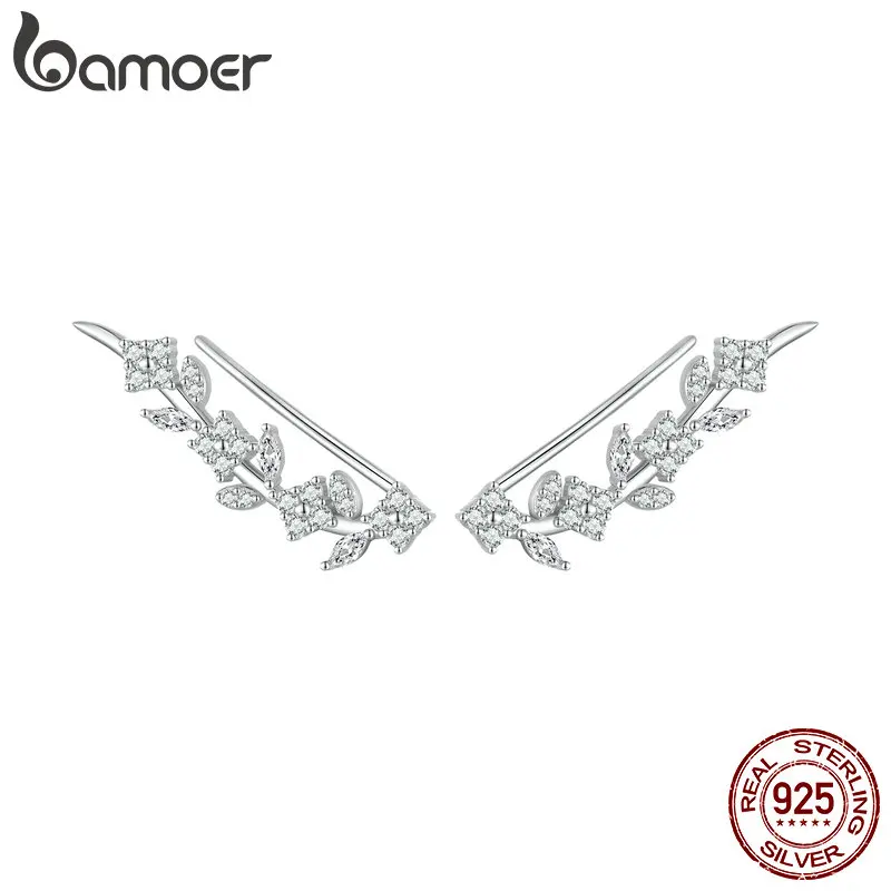 Bamoer 925 Sterling Silver Four-leaf Long Stud Earrings Luxury Fashion Ear Studs for Women Fashion Birthday Jewelry