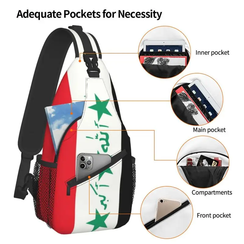 Iraq Flag Country Shape Crossbody Sling Backpack Men Custom Iraqi Patriotic Gift Chest Shoulder Bag for Travel Hiking Daypack