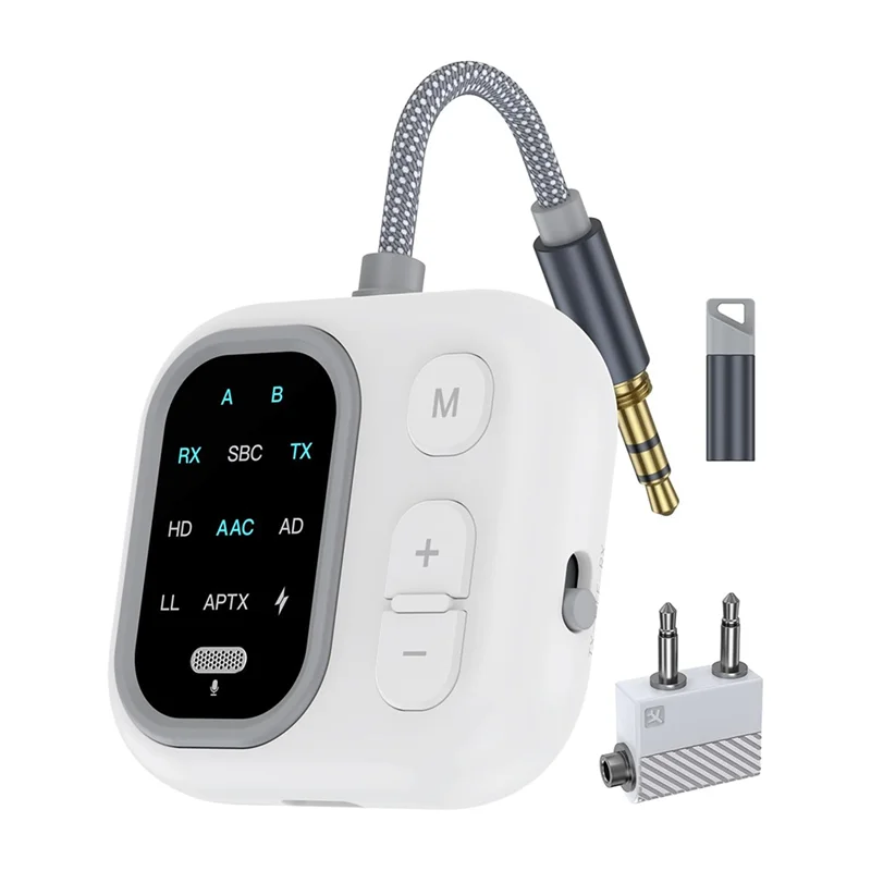 Bluetooth 5.3 Audio Adapter, 2 In 1 Wireless Audio Transmitter Receiver AUX RX/TX For Car Home Airplane Airline Travel