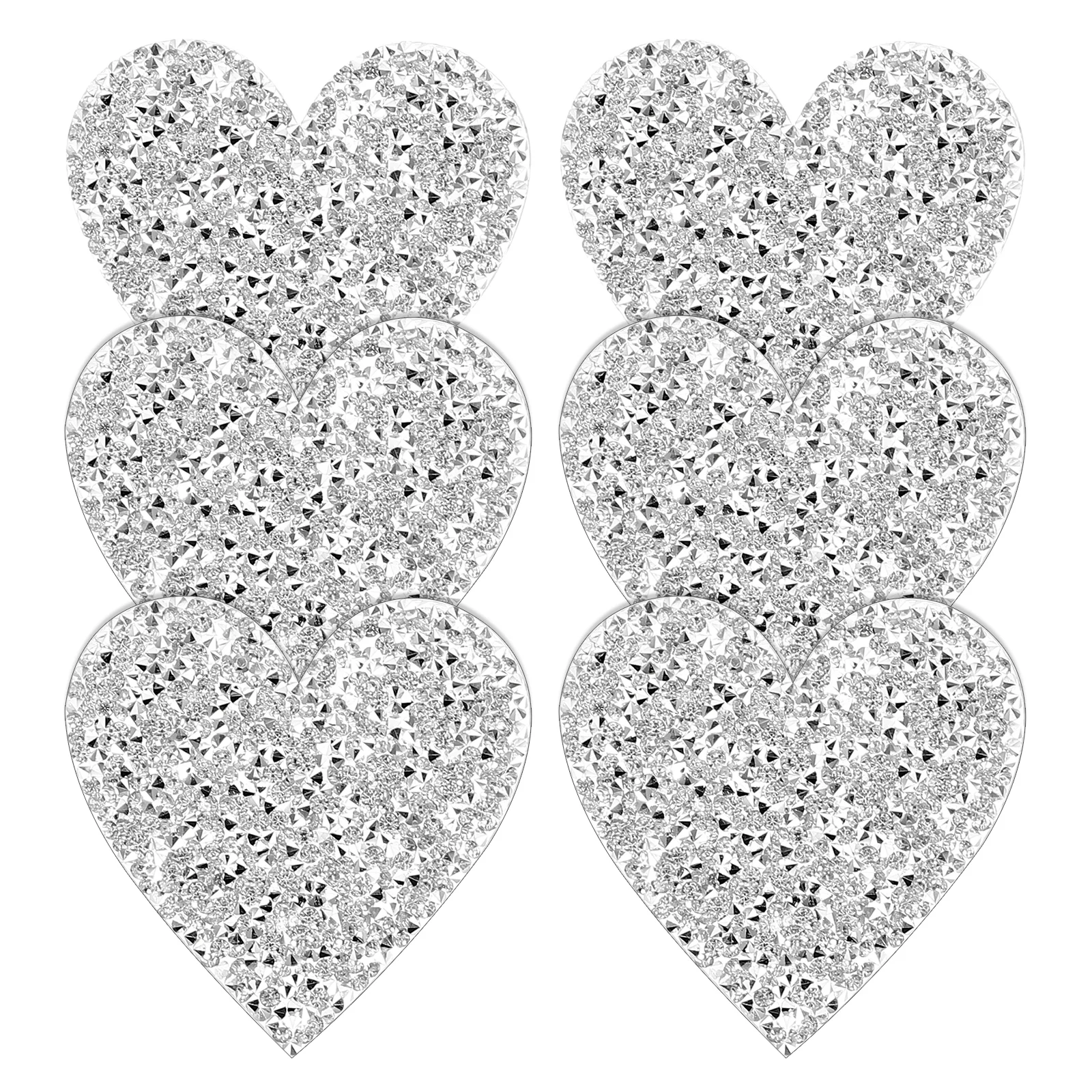 

6pcs Heart-shaped Rhinestone Patches Clothes DIY Resin Drill Silver 7cm Multi-function Coat Accessories Storage