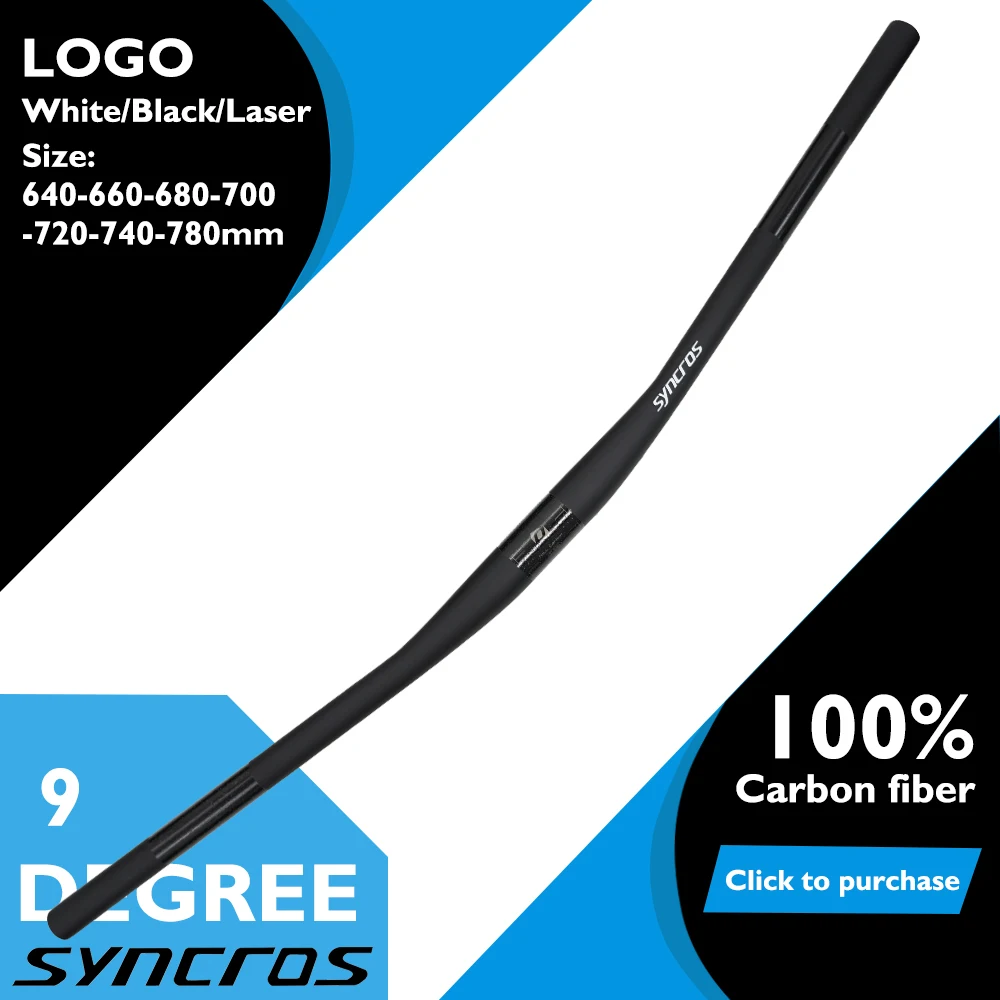 

9° MTB Straight Handlebar31.8mm Clamp Carbon Fiber Syncros Ultralight 181g 640-780mm for XC Mountain Bicycle Anti-slip Handlebar