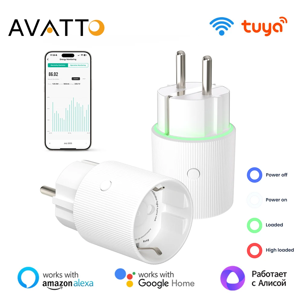

AVATTO Tuya EU 16A Smart Plug WiFi Socket With Energy Monitoring Function Voice Control Works With Alexa Google Home Alice