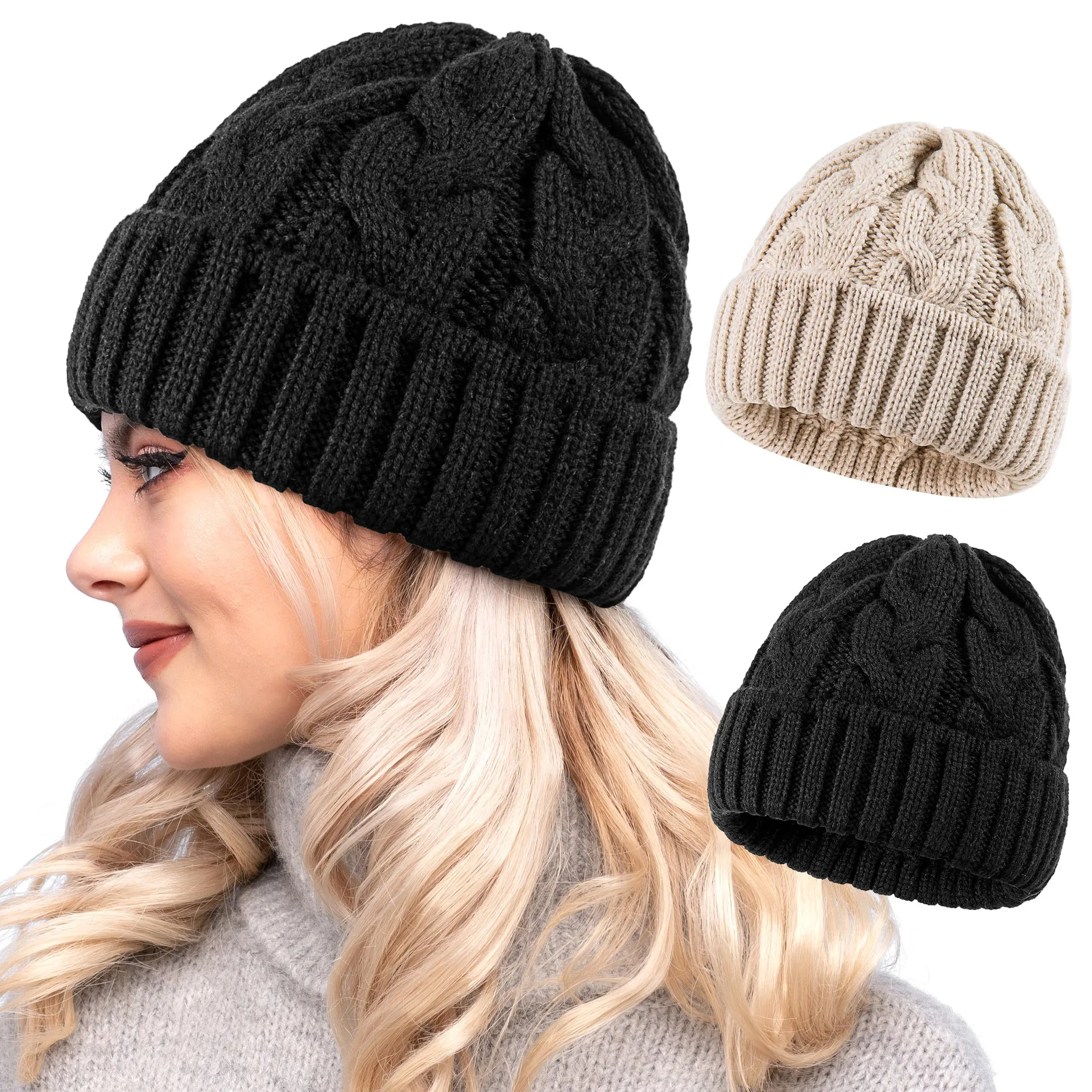 Men Women Korean Style Woolen Knit Hat Thickened Warm Cold Hat Paris Stripe Solid Color Winter Keep Warm Cap Bonnet Beanies New