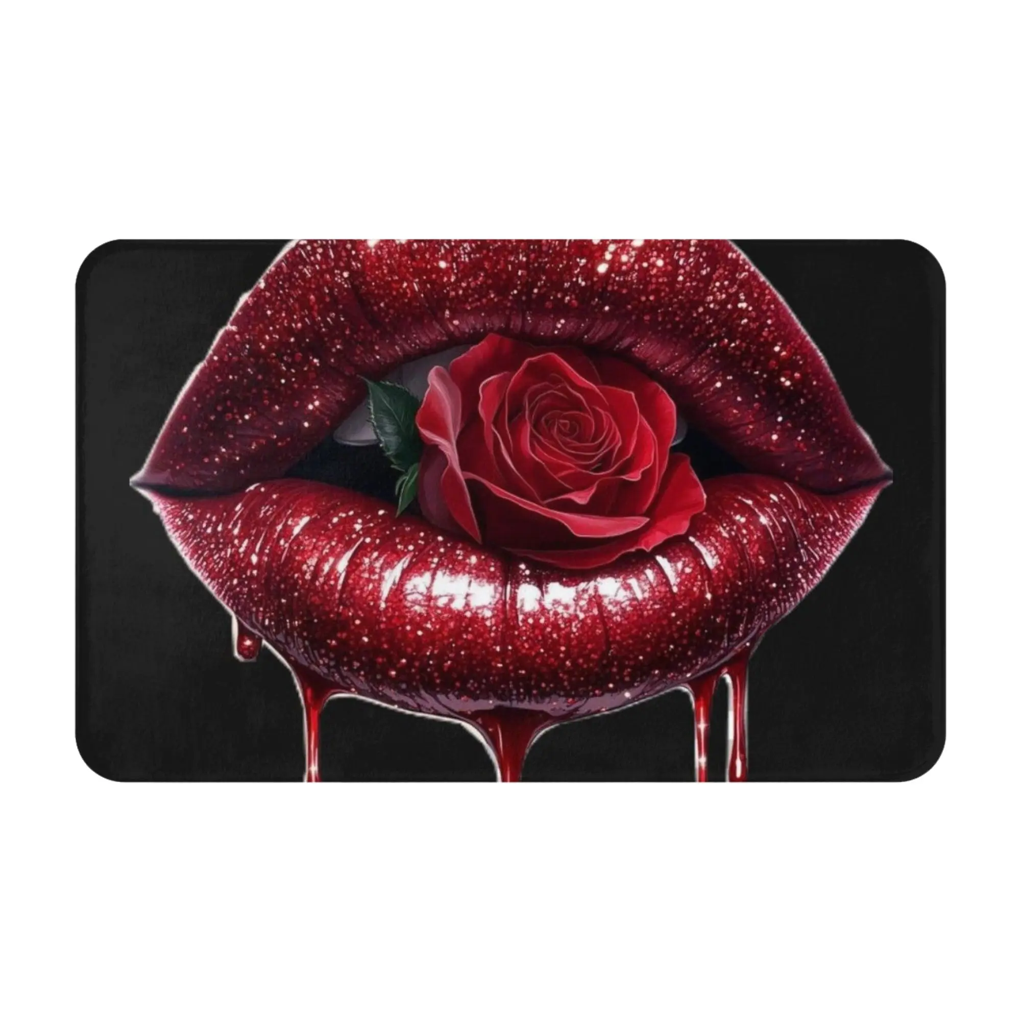 Dripping Red Lips Rose Dark Poster Doormat Bedroom Living Room Mat  Entrance Home Decoration