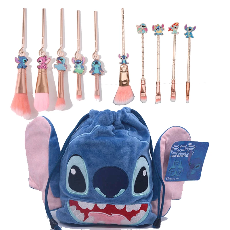 Disney Stitch Girls Cosmetic Brush Kawaii Cartoon Lilo Stitch Brush Set Anime Children Toy Gifts Makeup Bag Christmars Gifts