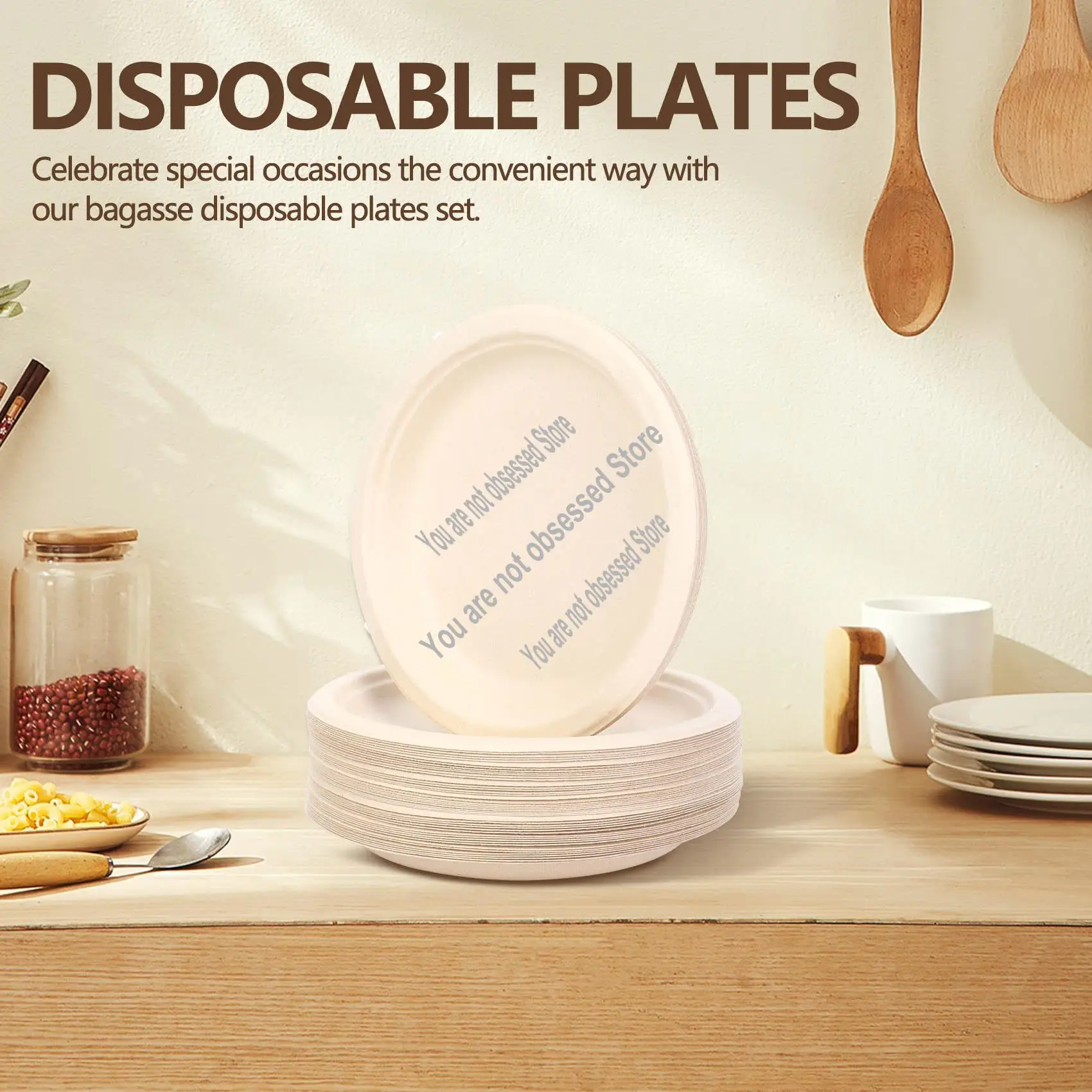 100 Pack 7In Compostable Disposable Round Bagasse Paper Plates,Biodegradable Sugarcane Fibre-A57X