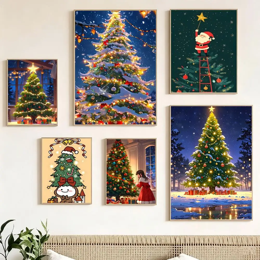 Winter Holiday Christmas tree Poster impermeable para el hogar sala de estar dormitorio bar decoracion estetica