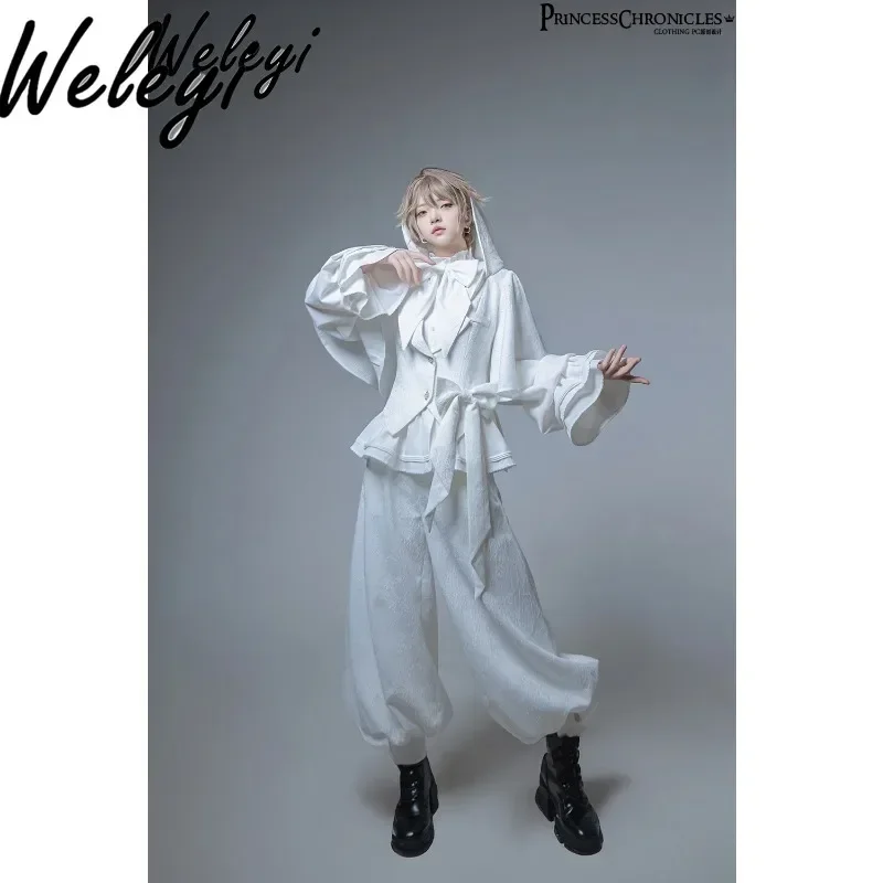 Sweet Cool Lolita Rabbit Ears Hooded Coat Female 2024 Autumn New Retro Cute Long Sleeve Jackets for Women Puffer Shorts Pants