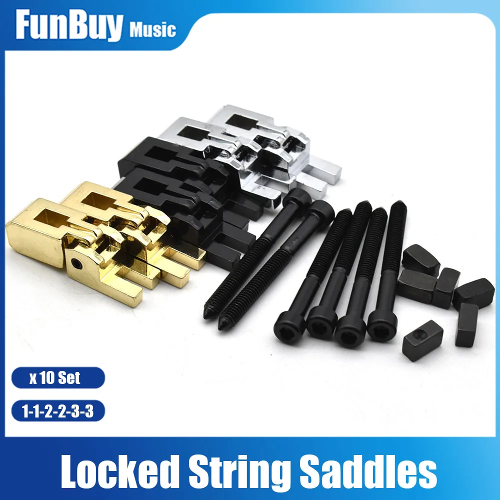 

10Set Electric Guitar Double System Bridge Locking Systyem Locked String Saddles Tremolo Bridge Black/Chrome/Gold