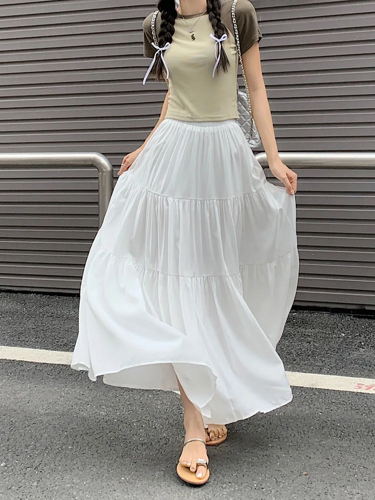 Matakawa Spring Autumn Women Skirts Korean Fashion Solid Sweet A-line Faldas Mujer French Style Elegant Jupe Femme Vintage