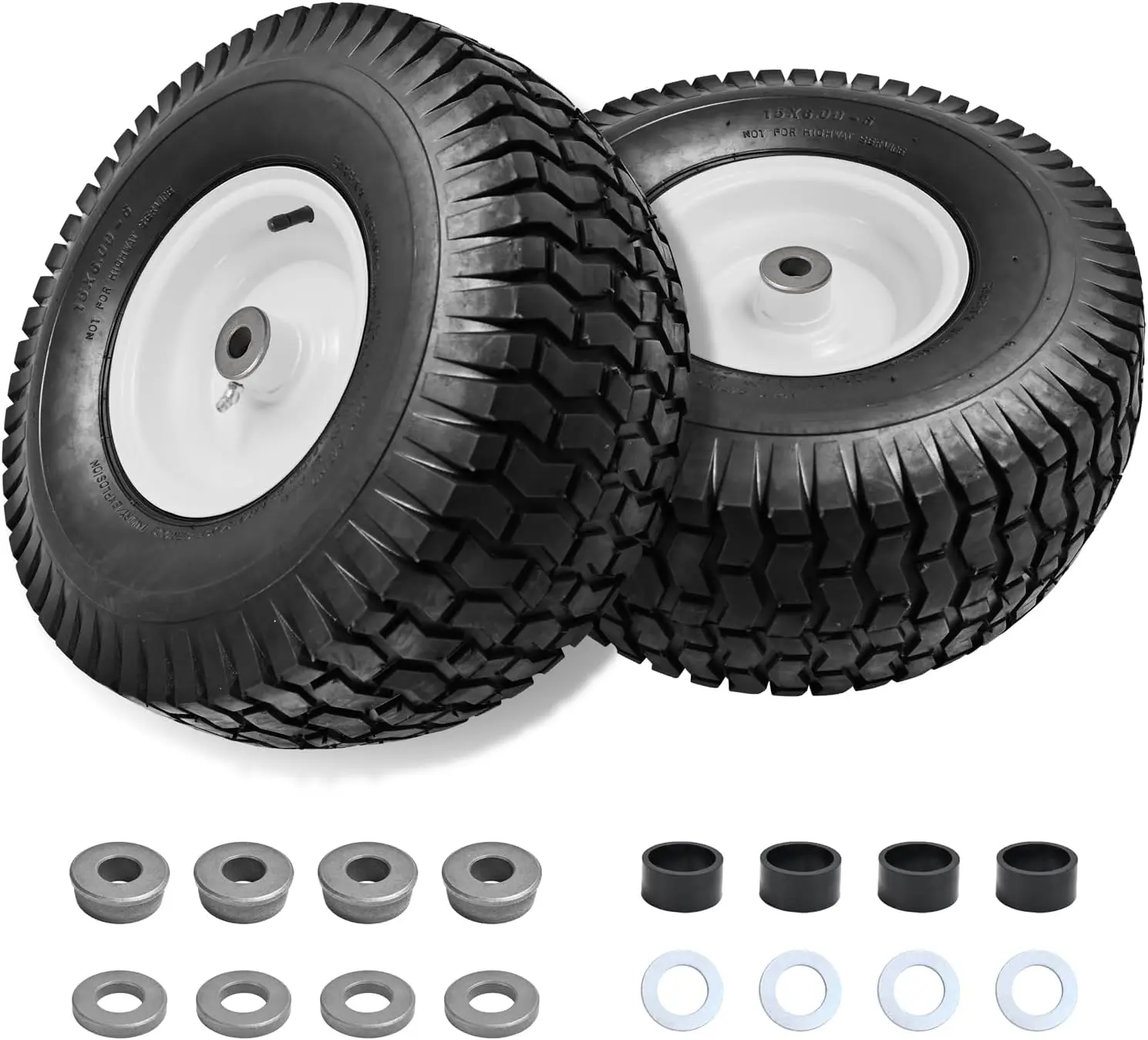 

15x6.00-6nhs Lawn Mower Tires and Wheels with 3/4" Bushing and 3" Hub, Rubber Pneumatic for Riding Mowers (2 Packs)