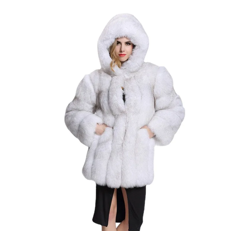 Abrigos de piel sintética de longitud media para mujer, chaquetas con capucha, ropa de calle gruesa y cálida Y2k, chaqueta lisa, prendas de vestir exteriores de trabajo para Otoño e Invierno