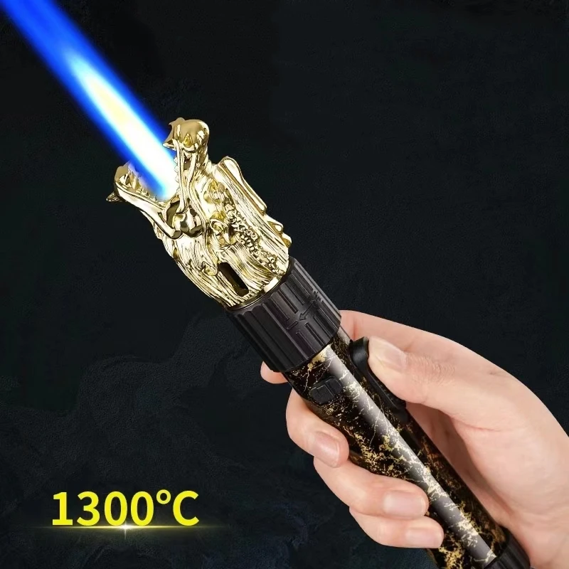 

New Outdoor Windproof Turbine Torch Large Spray Gun Metal Blue Flame Direct Butane Gas Lighter Kitchen Barbecue High-end Gift