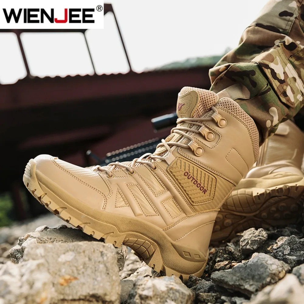 عالية الجودة الرجال العلامة التجارية عالية الجودة الأحذية الجلدية تنفس الصحراء القتالية أحذية رجالية في الهواء الطلق أحذية عدم الانزلاق المشي لمسافات طويلة حذاء من الجلد