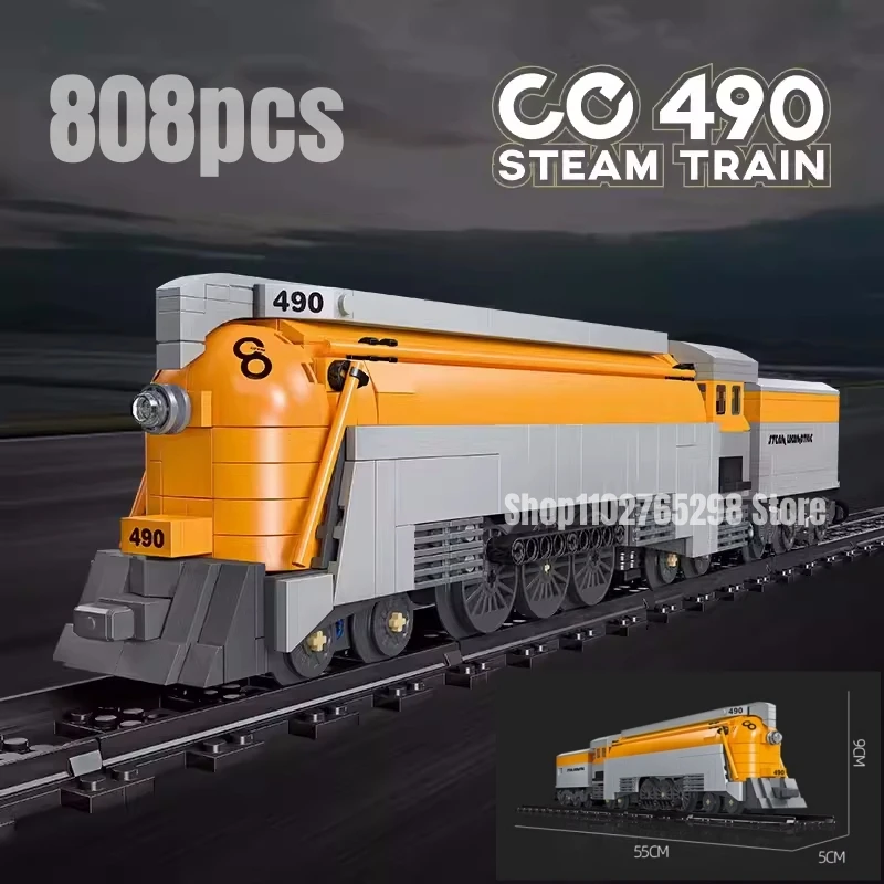 Old Style Retro Train Building Blocks CO490 Steam Locomotive Heavy-duty Freight Train Track Bricks Toys for Children