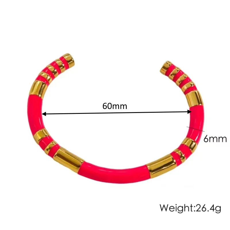Vintage Bambus Emaille wasserdicht C-förmige Emaille Handarmband Damen Edelstahl vergoldet High Touch Armband – Detail 14