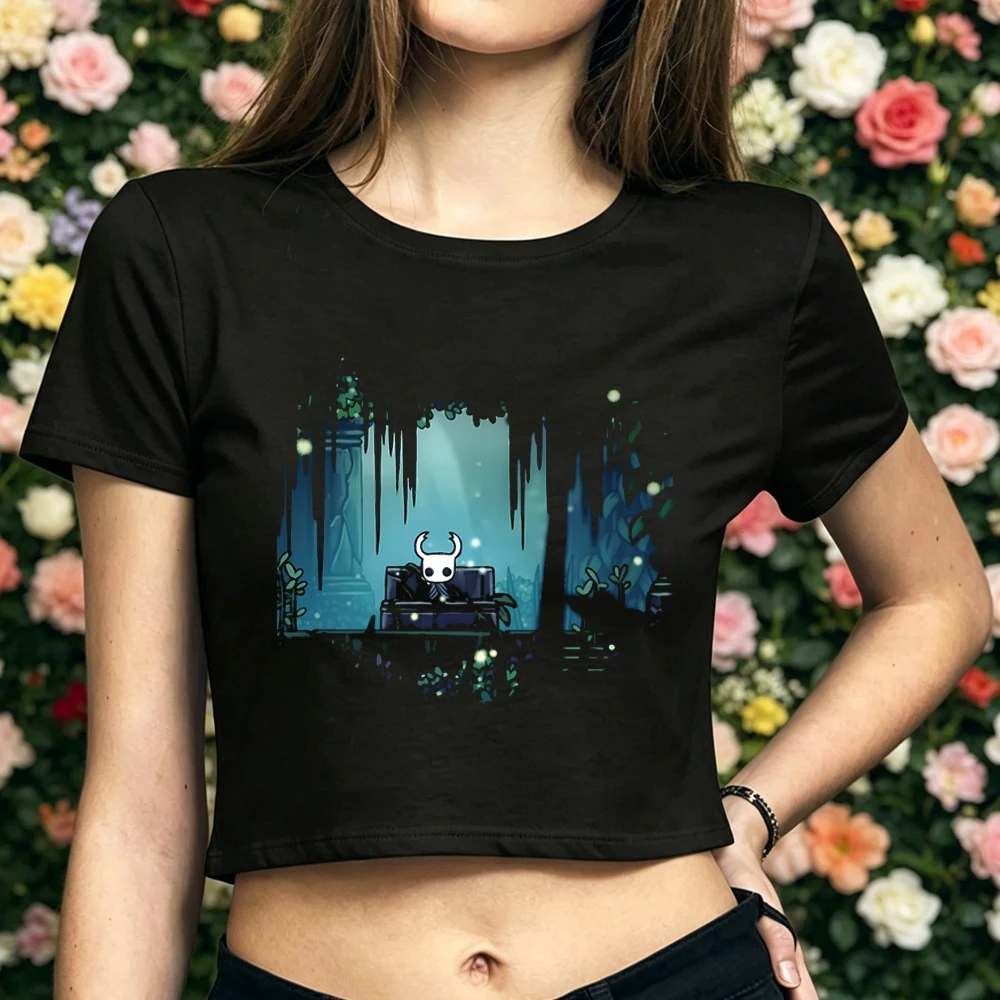 Hollow Knight cropped top female kawaii funny gothic t-shirt harajuku gothic korean fashion streetwear