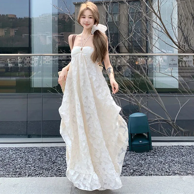 

Sexy Long Super Fairy Chic Y2k Dress French Style Women Summer White Backless Elegant Dress Loose Beach Vacation Dresses