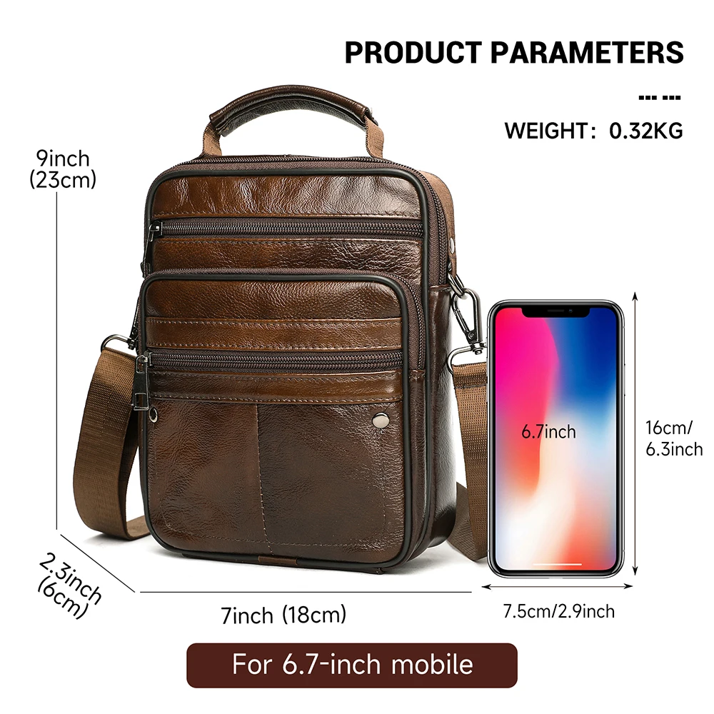 WESTAL Men Top Layer Cowhide Crossbody Bag Vintage Messenger Multi Pockets Detachable Strap Shoulder Bag