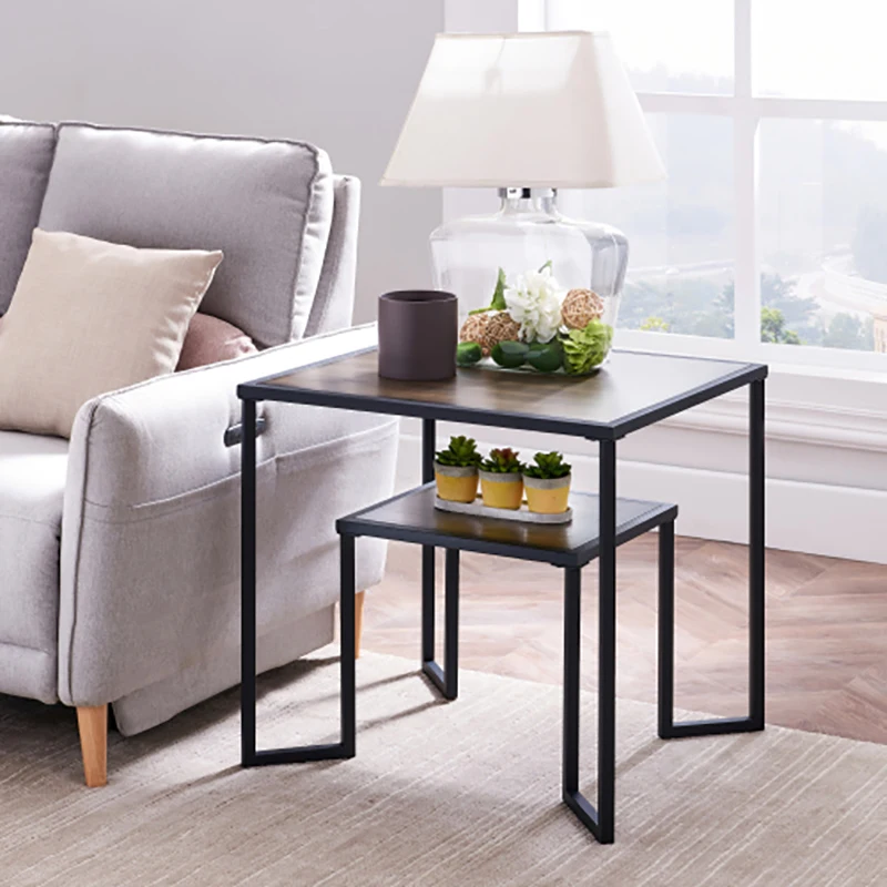 GERICCO Dual Tier Coffee Table Small Tea Side Table Retro Design End Table with 2-Tier Wood Storage Shelf for Living Room Office