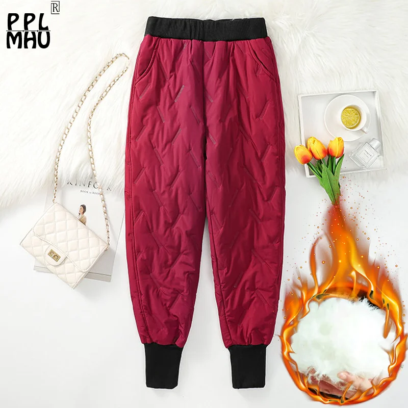 Snow Wear Down Cotton Sweatpants 2023 Winter Warm Baggy Jogger Pants Women High Waist Oversize 3xl Ankle Length Harem Pantalones