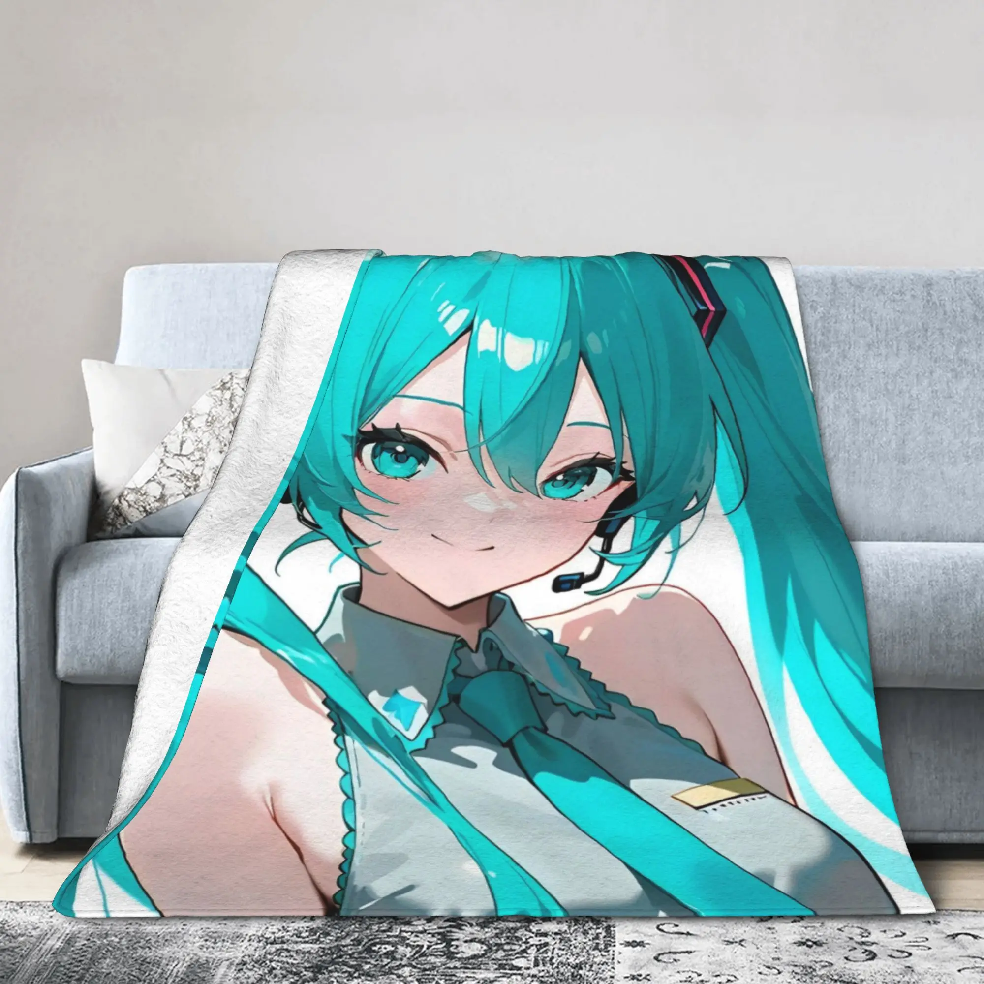 Hatsunes Mikus Flannel Blankets Anime Style Creative Throw Blankets for Home Hotel Sofa  200x150cm Quilt,
